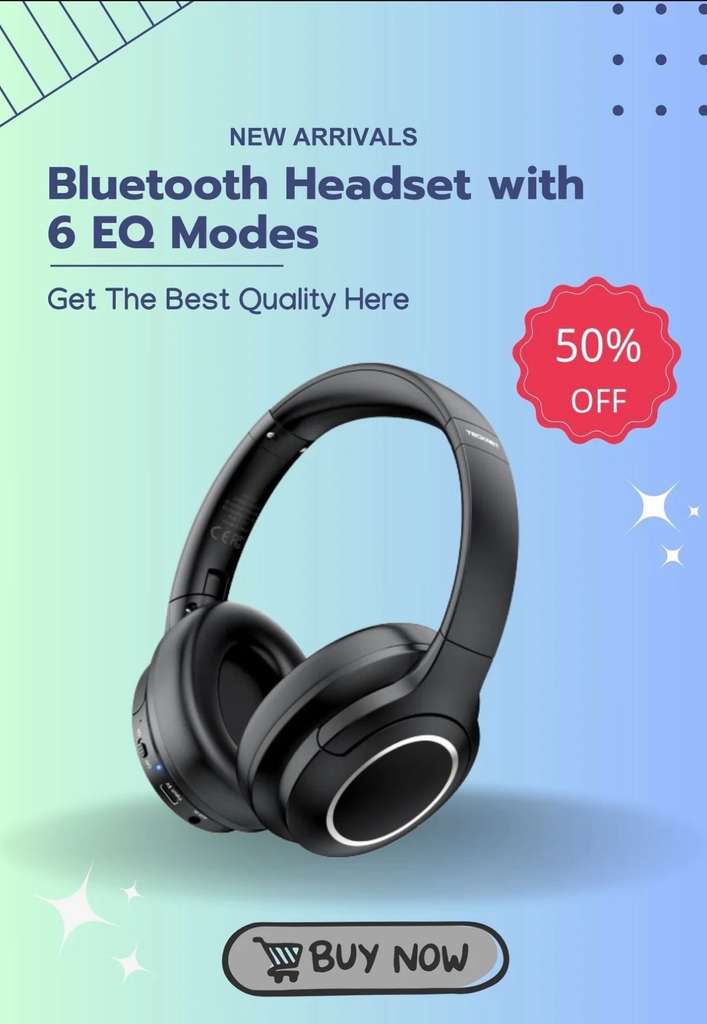 TECKNET Bluetooth Headphones Over Ear, 70 Hours Playtime and 6 EQ Modes with code