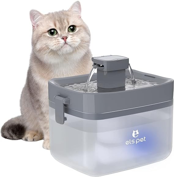 Upgraded and Optimized Version Cat Water Fountain: ELS PET USB 20dB Ultra-Quiet Pet Water Fountain, Translucent Mini Water Tank, 1.5L/50.7oz Cat Drinking Fountain for Small to Medium Size Cat