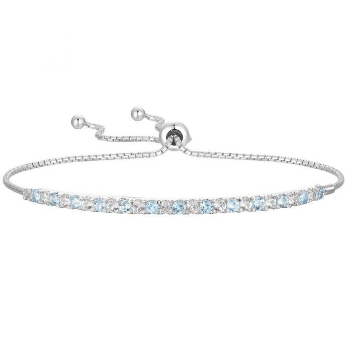 Tirafina Gemstone and Lab-Created White Sapphire Adjustable Bolo Bracelet, Sterling Silver, Easy-On Easy-Off (6, 7 and 8 inch Wrist Size)