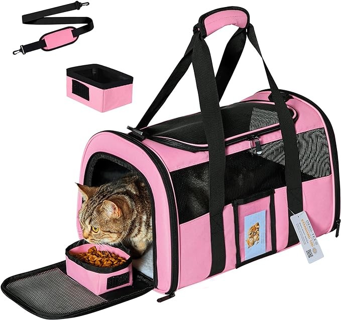 SECLATO Cat Carrier, Dog Pet Carrier Airline Approved for Cat, Small Dogs, Kitten, Carriers Medium Cats Under 15lb, Collapsible Soft Sided TSA Travel Carrier-Pink